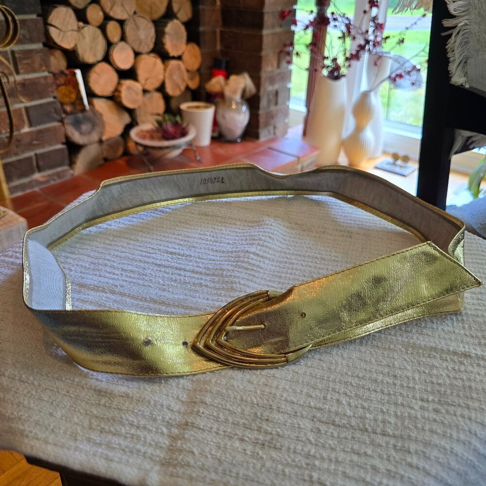 Vintage Gold Belt, Soft Leather with Architectural Buckle